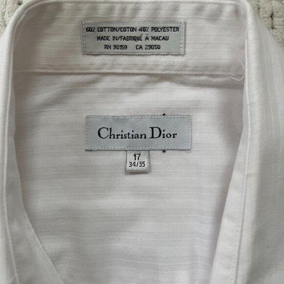 Men's Christian Dior White Striped Button Down Shirt - Size 17 - Picture 4 of 4